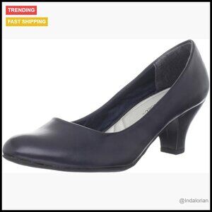 Faux Suede Round Toe Pump with Mid Heel and Cushioned Insole